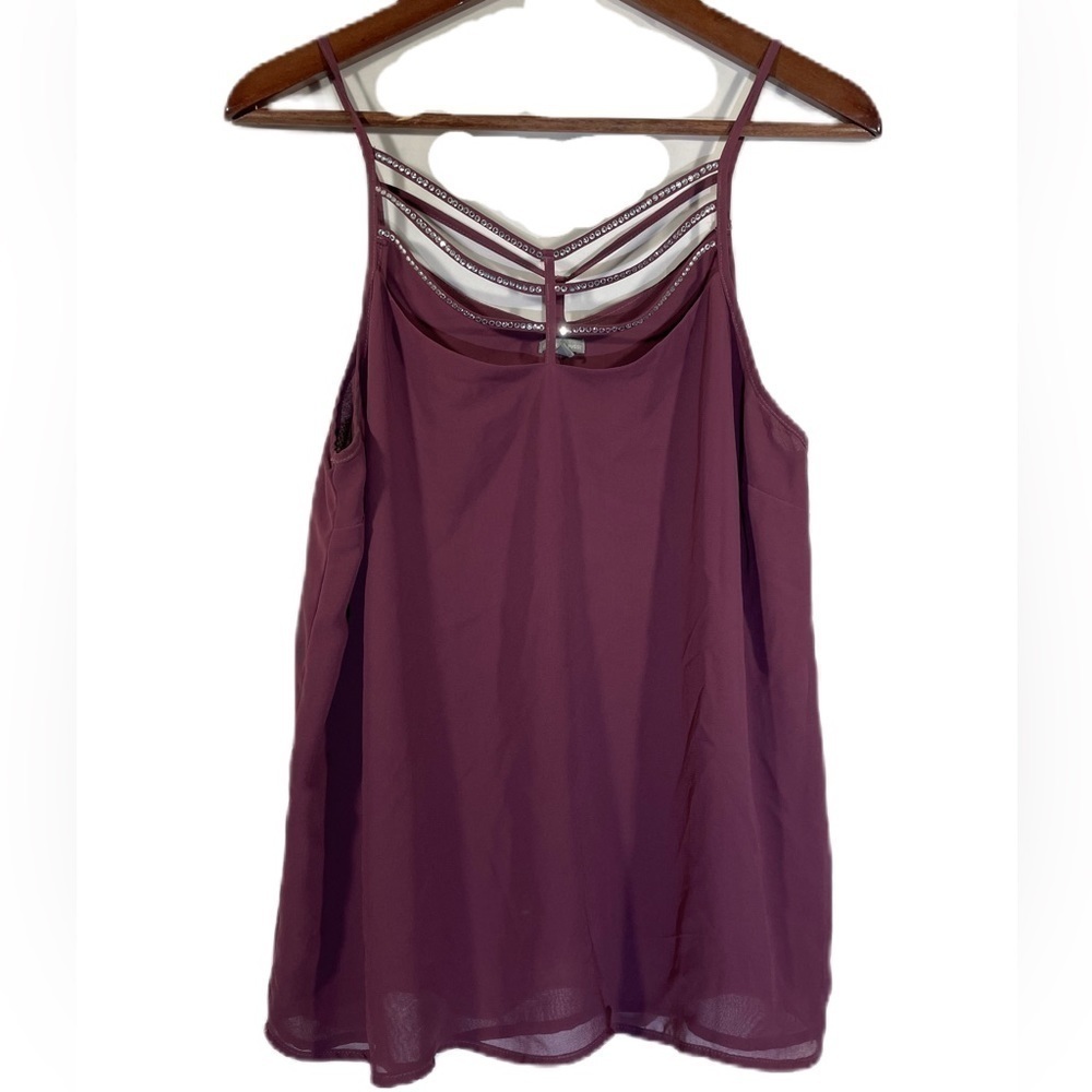 𝅺Charlotte Russe Rhinestone Tank Womens Strappy Diamond Sleeveless Top Sz Large